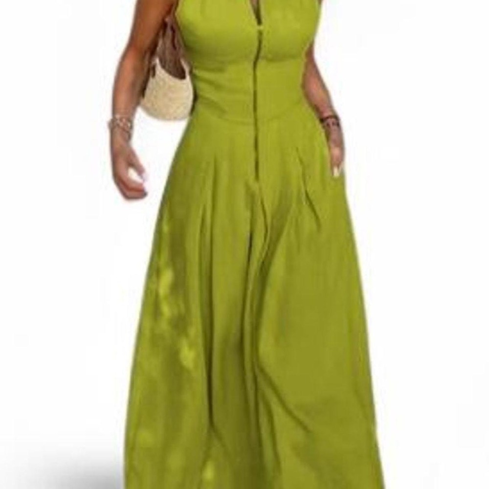 UOOZEE Green Sleeveless Zip Front Pleated Maxi Dress XXL NEW